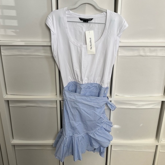 Veronica Beard Blue and White Ruffle Mini Dress - Picture 6 of 8